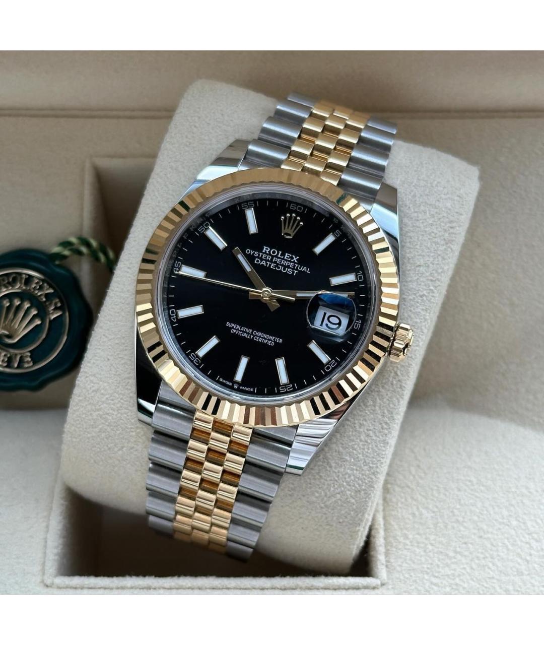 ROLEX Черные часы из желтого золота, фото 4
