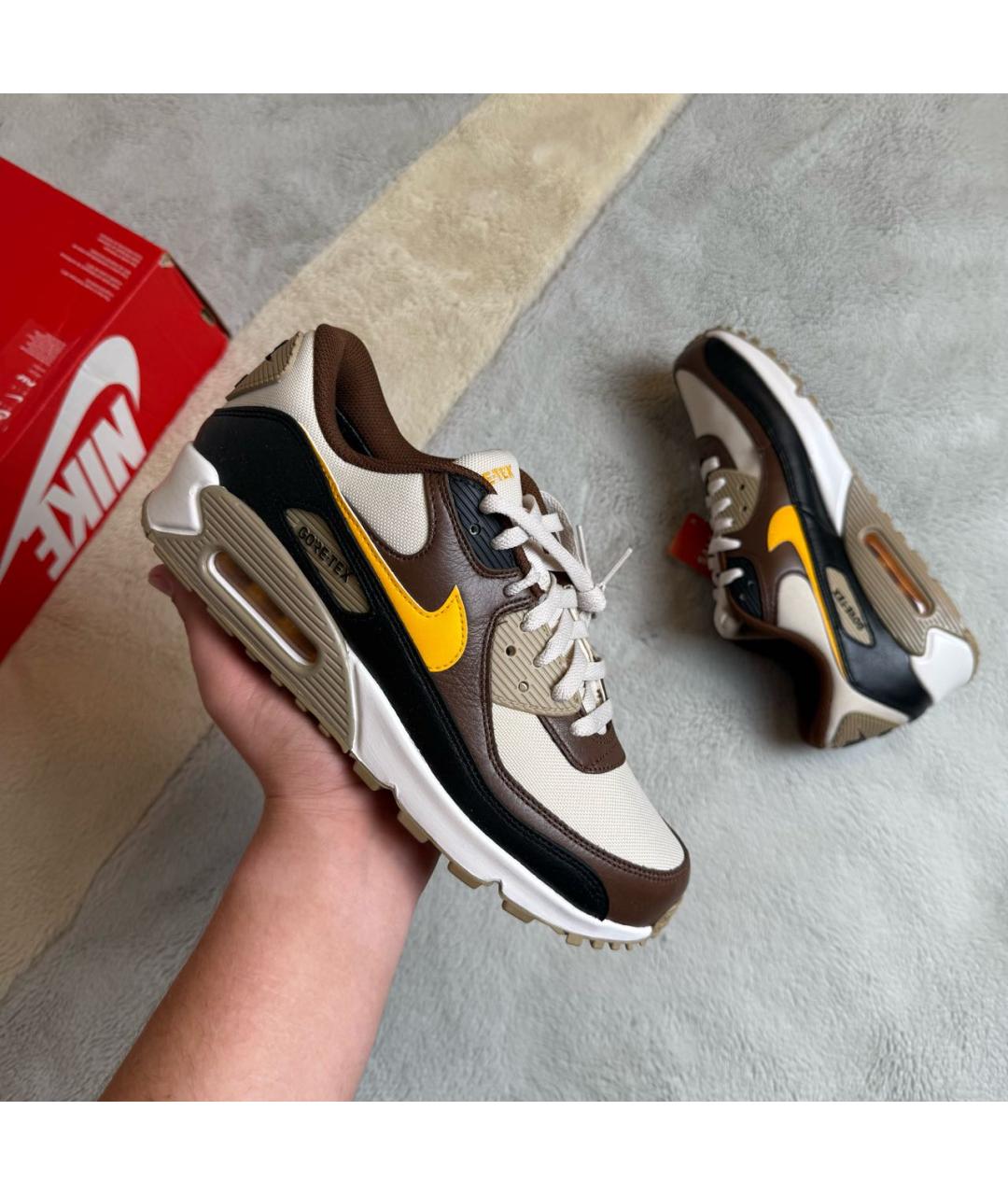 NIKE Коричневые кожаные низкие кроссовки / кеды, фото 2