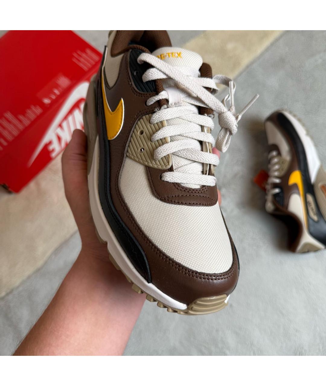 NIKE Коричневые кожаные низкие кроссовки / кеды, фото 7