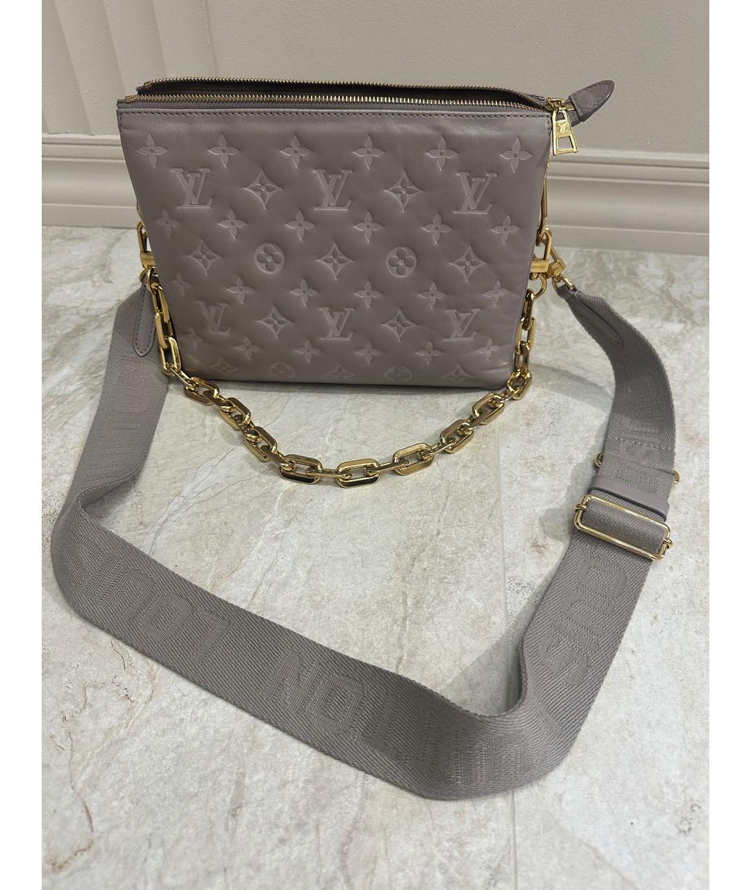 LOUIS VUITTON Серая кожаная сумка через плечо, фото 6
