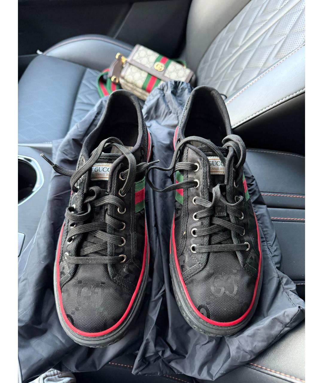 GUCCI Черные синтетические низкие кроссовки / кеды, фото 6