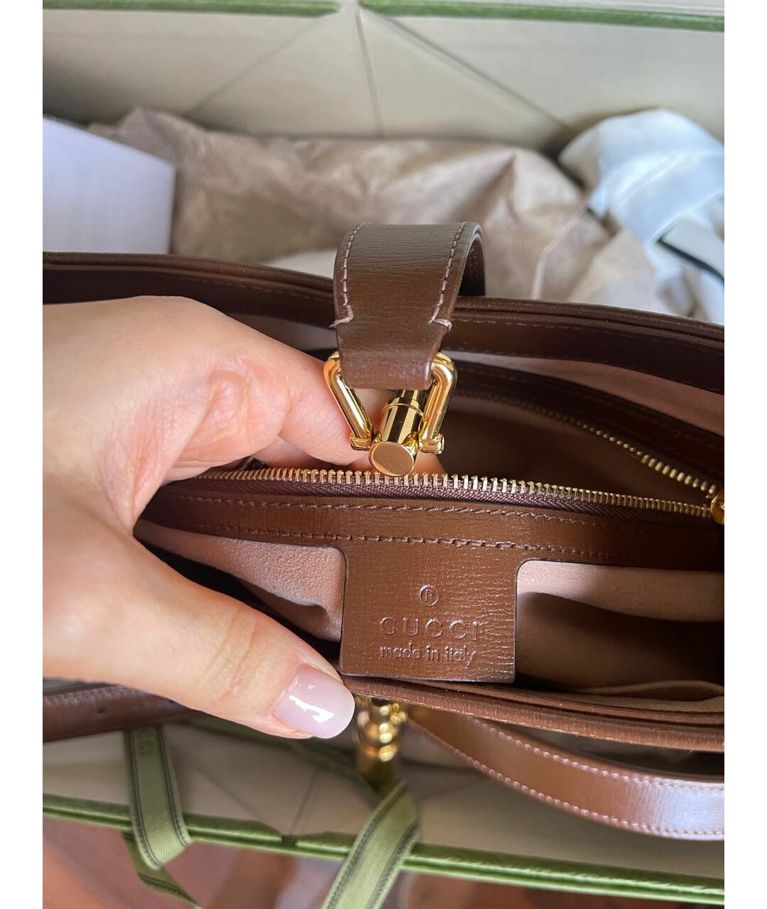 GUCCI Коричневая кожаная сумка тоут, фото 3