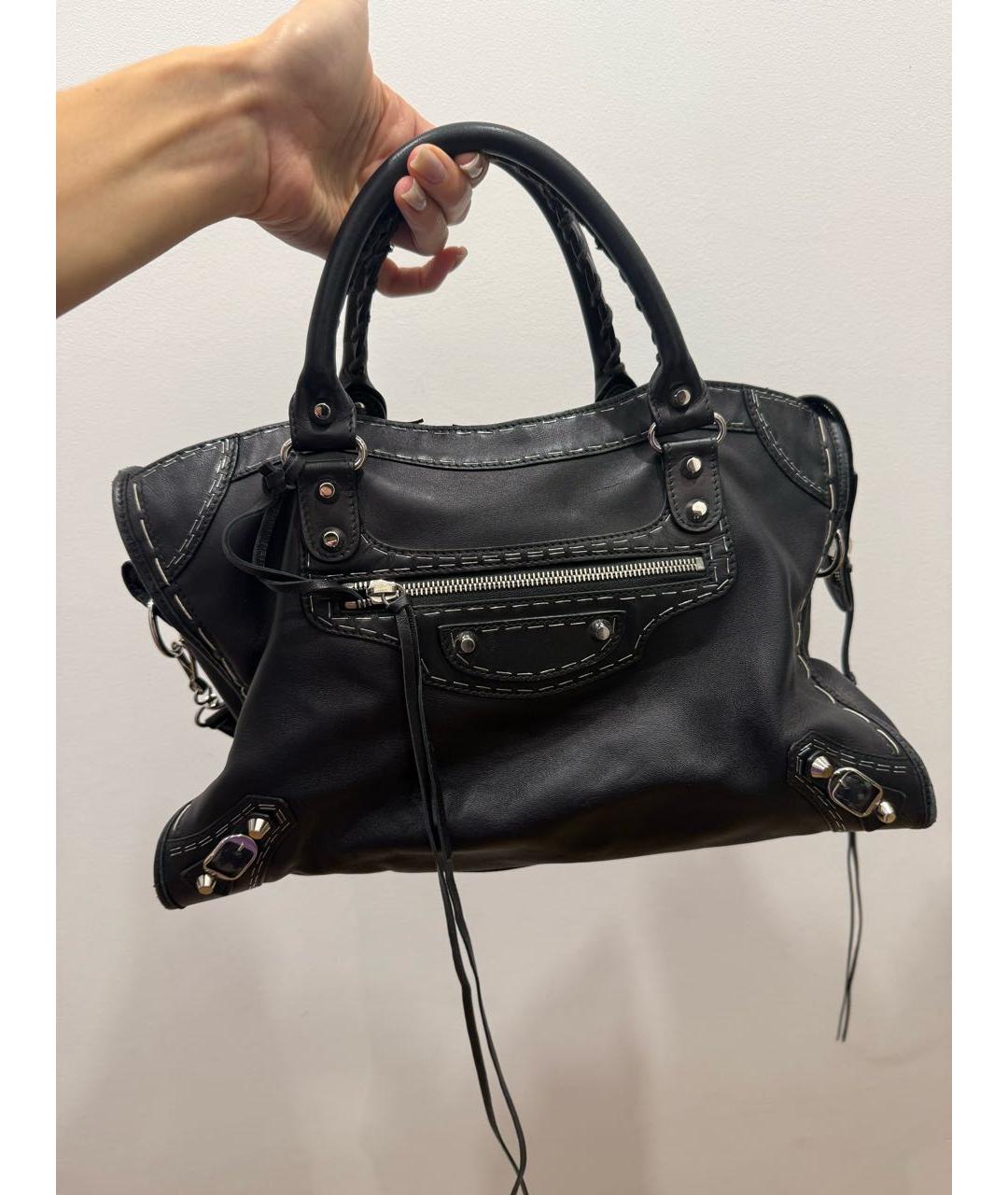 BALENCIAGA Черная кожаная сумка с короткими ручками, фото 7