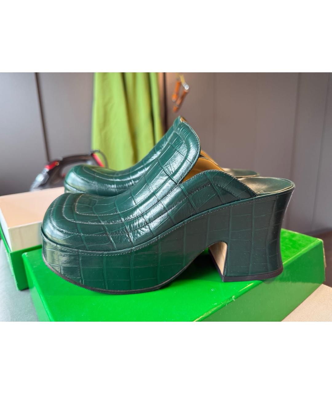 BOTTEGA VENETA Зеленые сабо из лакированной кожи, фото 7