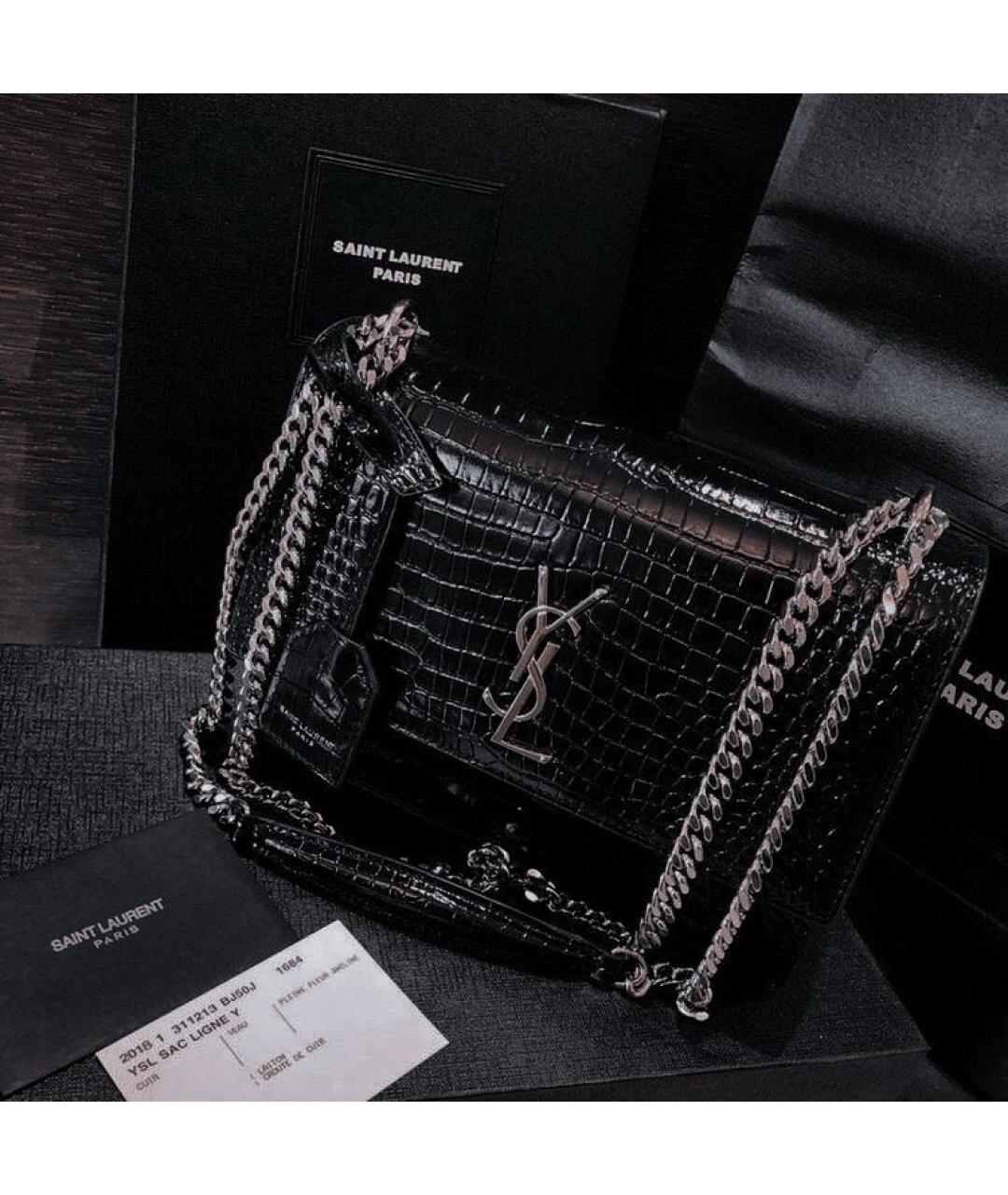 SAINT LAURENT Черная кожаная сумка через плечо, фото 7