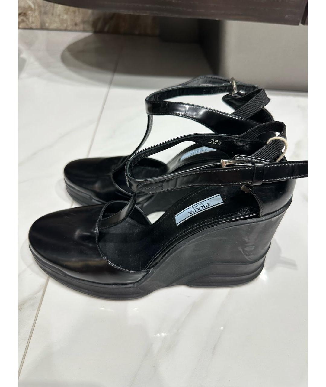 PRADA Черные кожаные босоножки, фото 4