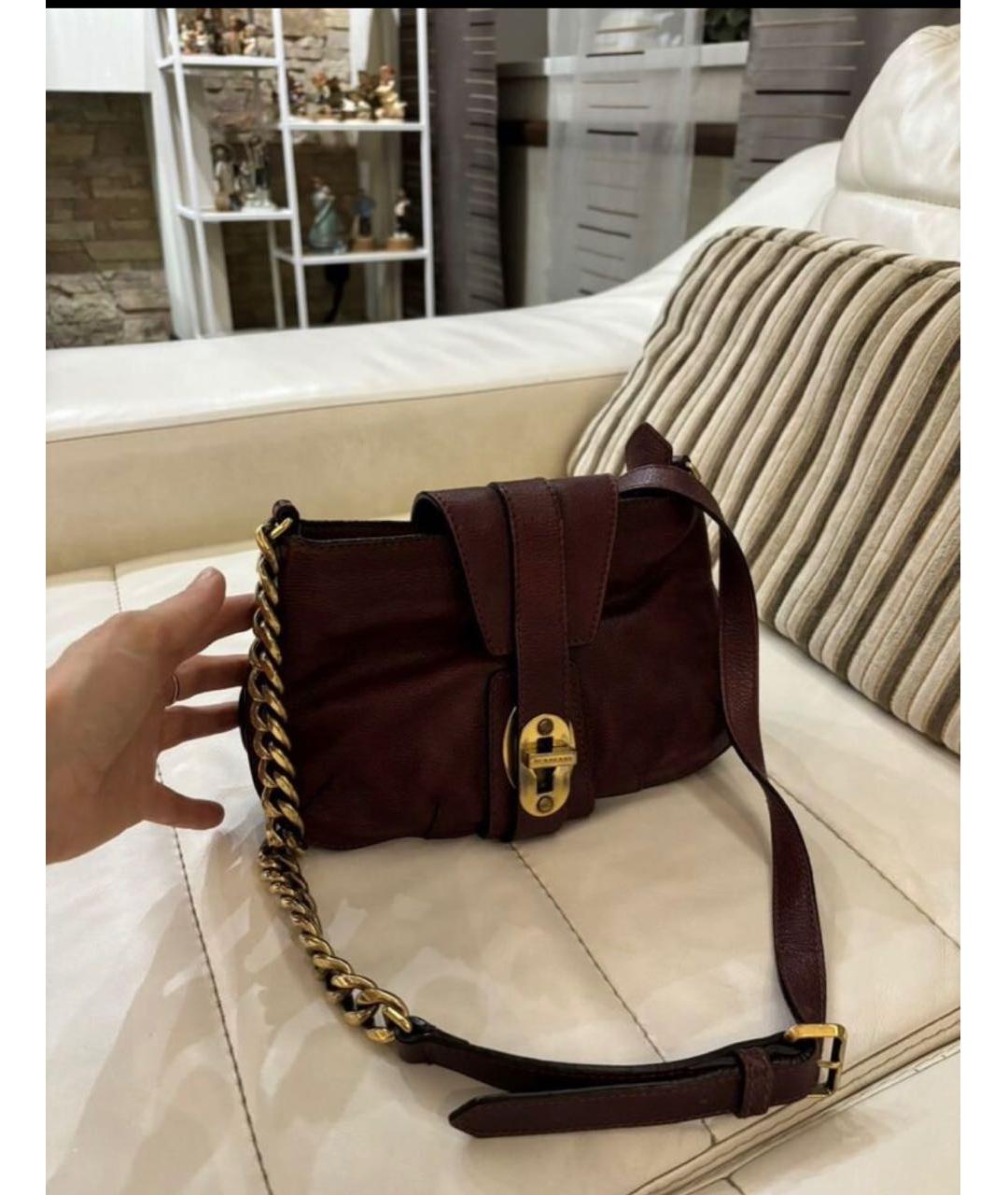 BURBERRY Бордовая кожаная сумка через плечо, фото 9