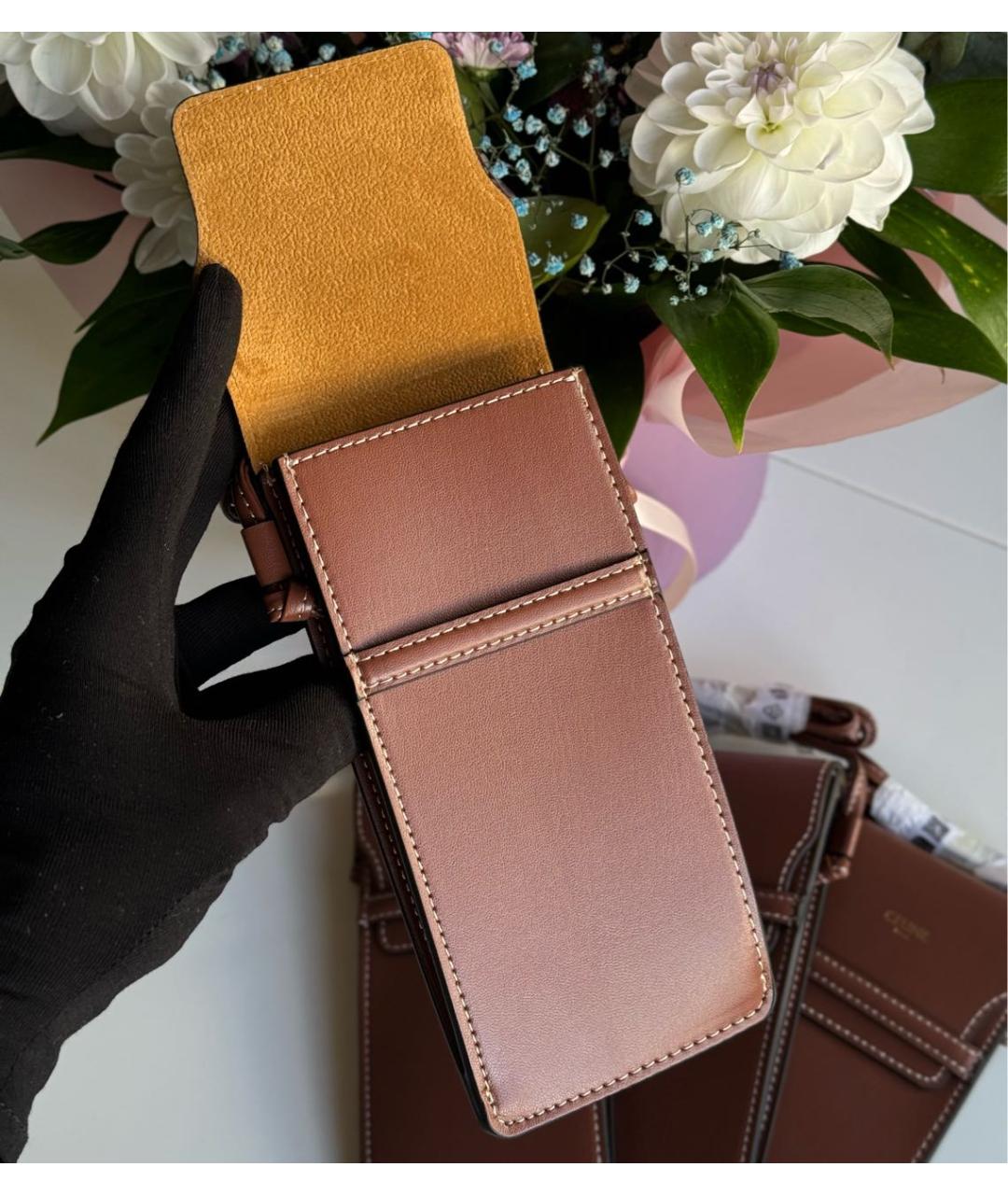 CELINE Коричневая сумка через плечо из искусственной кожи, фото 3