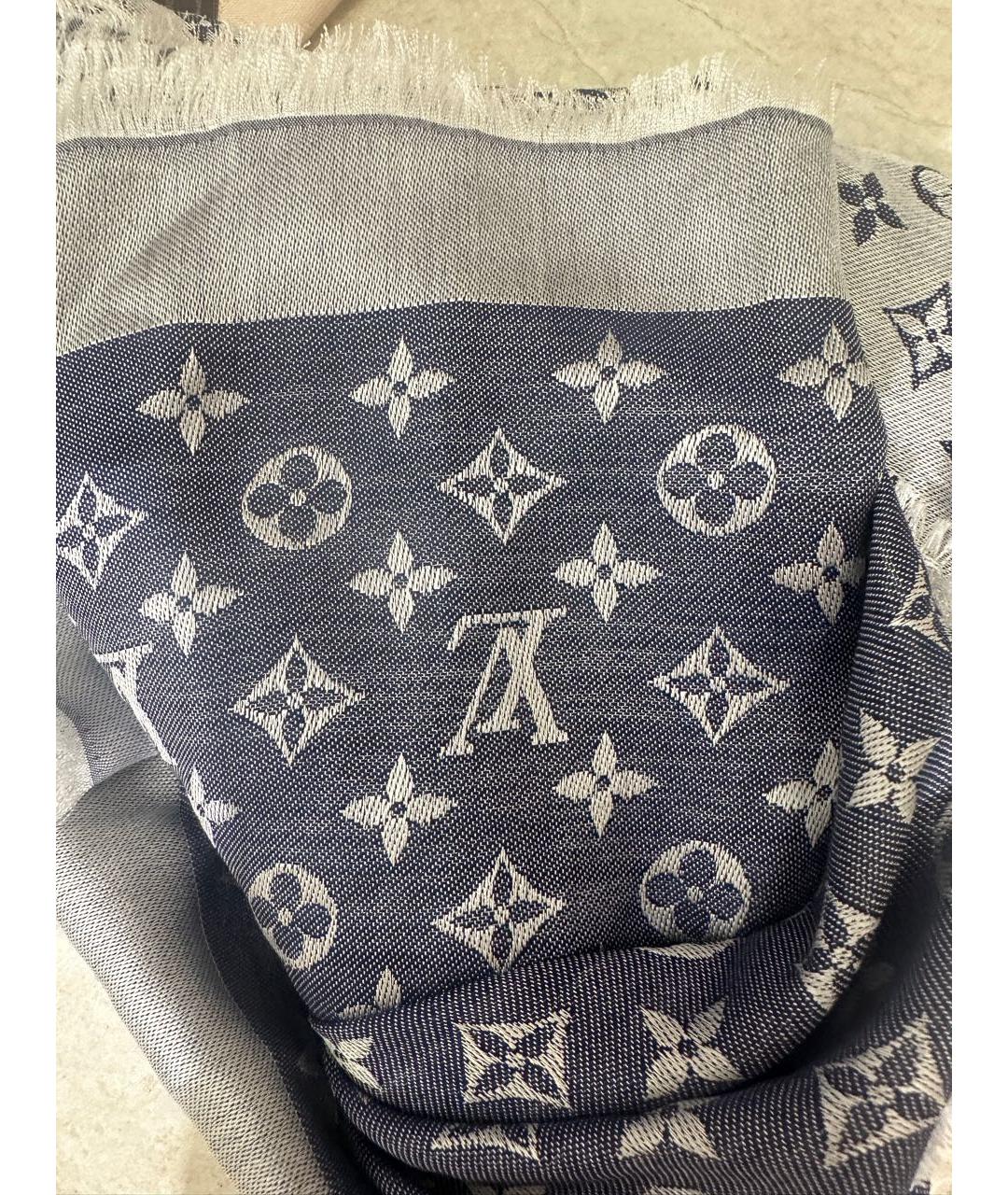 LOUIS VUITTON Синий шелковый платок, фото 5