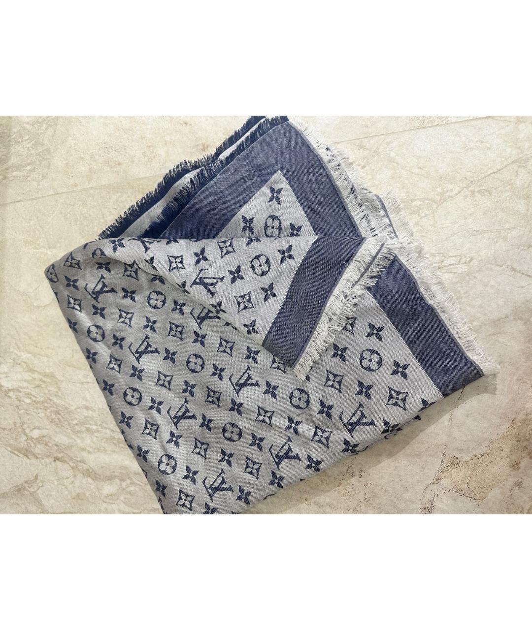 LOUIS VUITTON Синий шелковый платок, фото 2