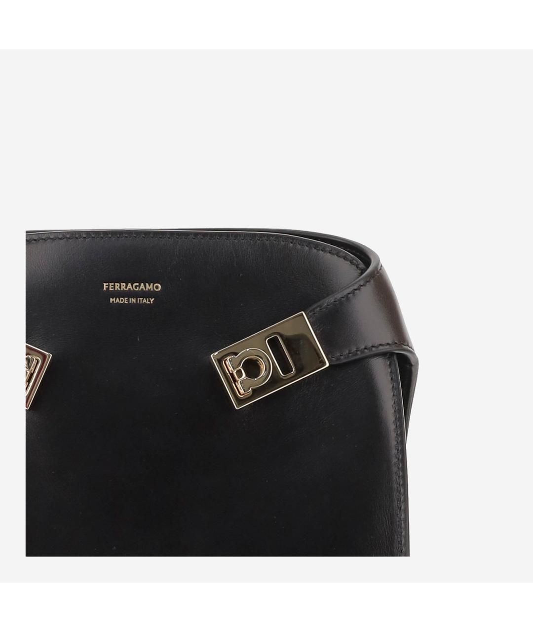 FERRAGAMO Черная кожаная сумка тоут, фото 5