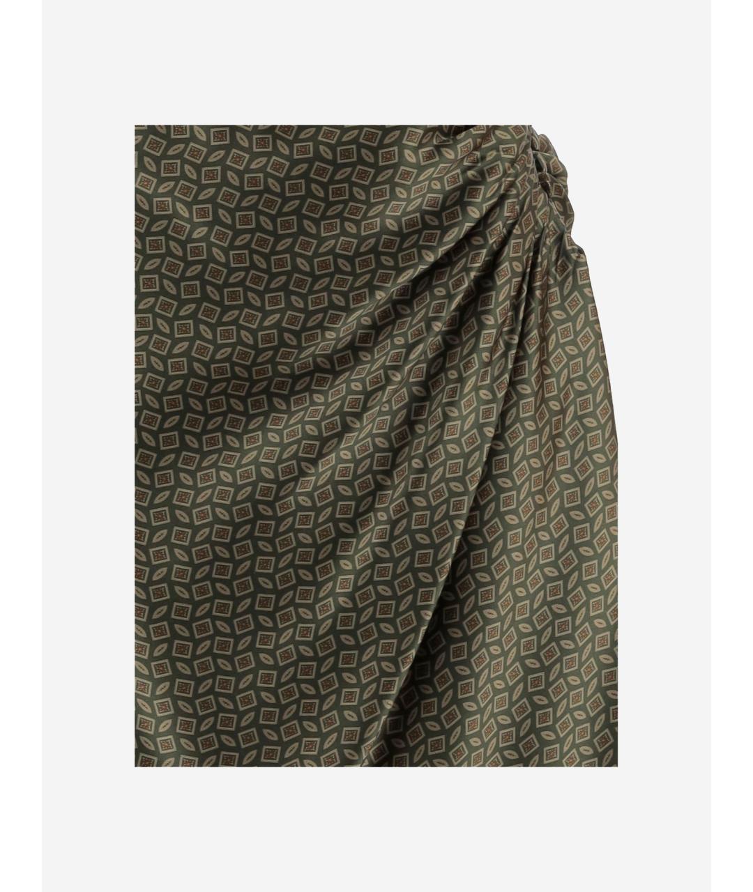 DRIES VAN NOTEN Хаки шелковая юбка миди, фото 4