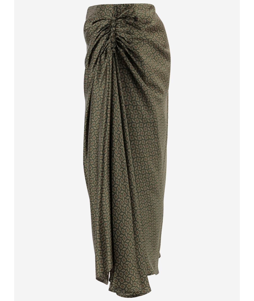 DRIES VAN NOTEN Хаки шелковая юбка миди, фото 2