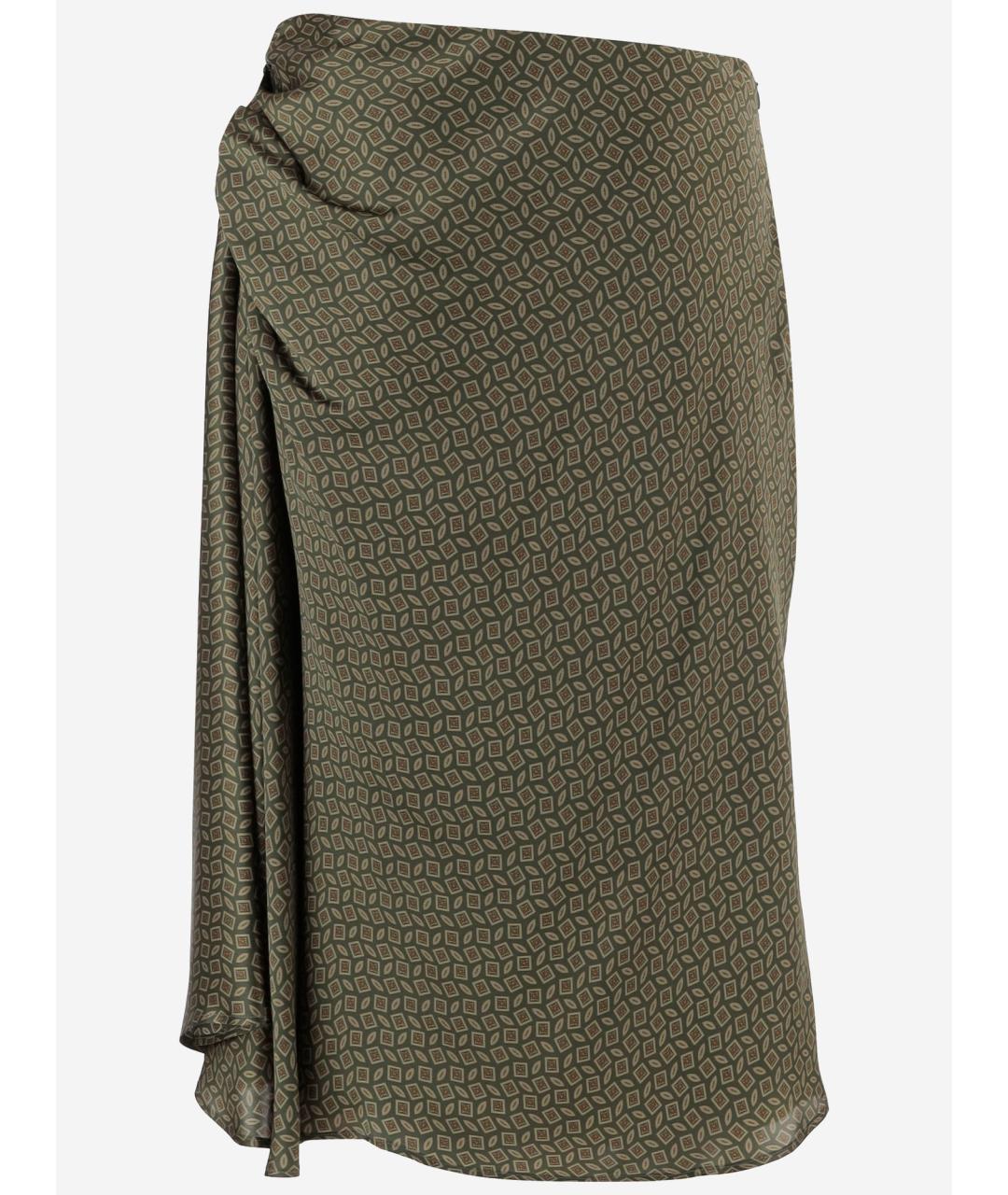 DRIES VAN NOTEN Хаки шелковая юбка миди, фото 3