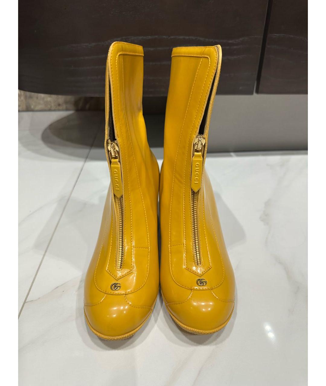 GUCCI Желтые кожаные ботильоны, фото 2