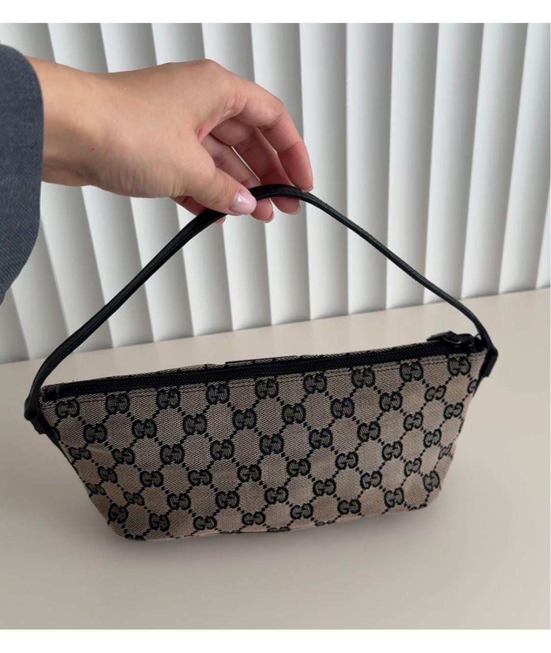 GUCCI Коричневая тканевая сумка с короткими ручками, фото 3