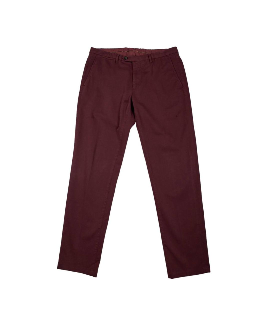 CORNELIANI Бордовые хлопко-эластановые классические брюки, фото 1