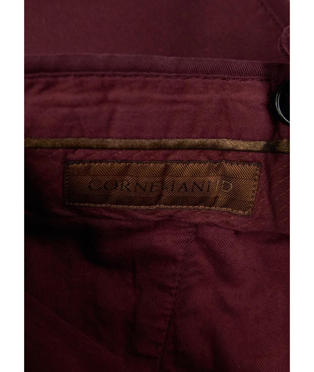 CORNELIANI Бордовые хлопко-эластановые классические брюки, фото 3