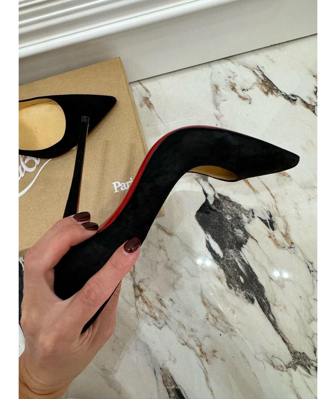 CHRISTIAN LOUBOUTIN Черные замшевые туфли, фото 5