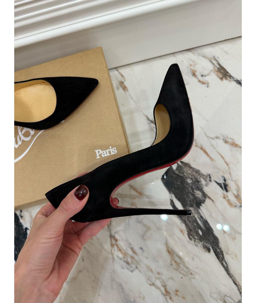 CHRISTIAN LOUBOUTIN Черные замшевые туфли, фото 3