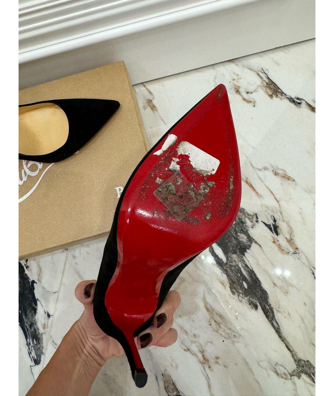 CHRISTIAN LOUBOUTIN Черные замшевые туфли, фото 4