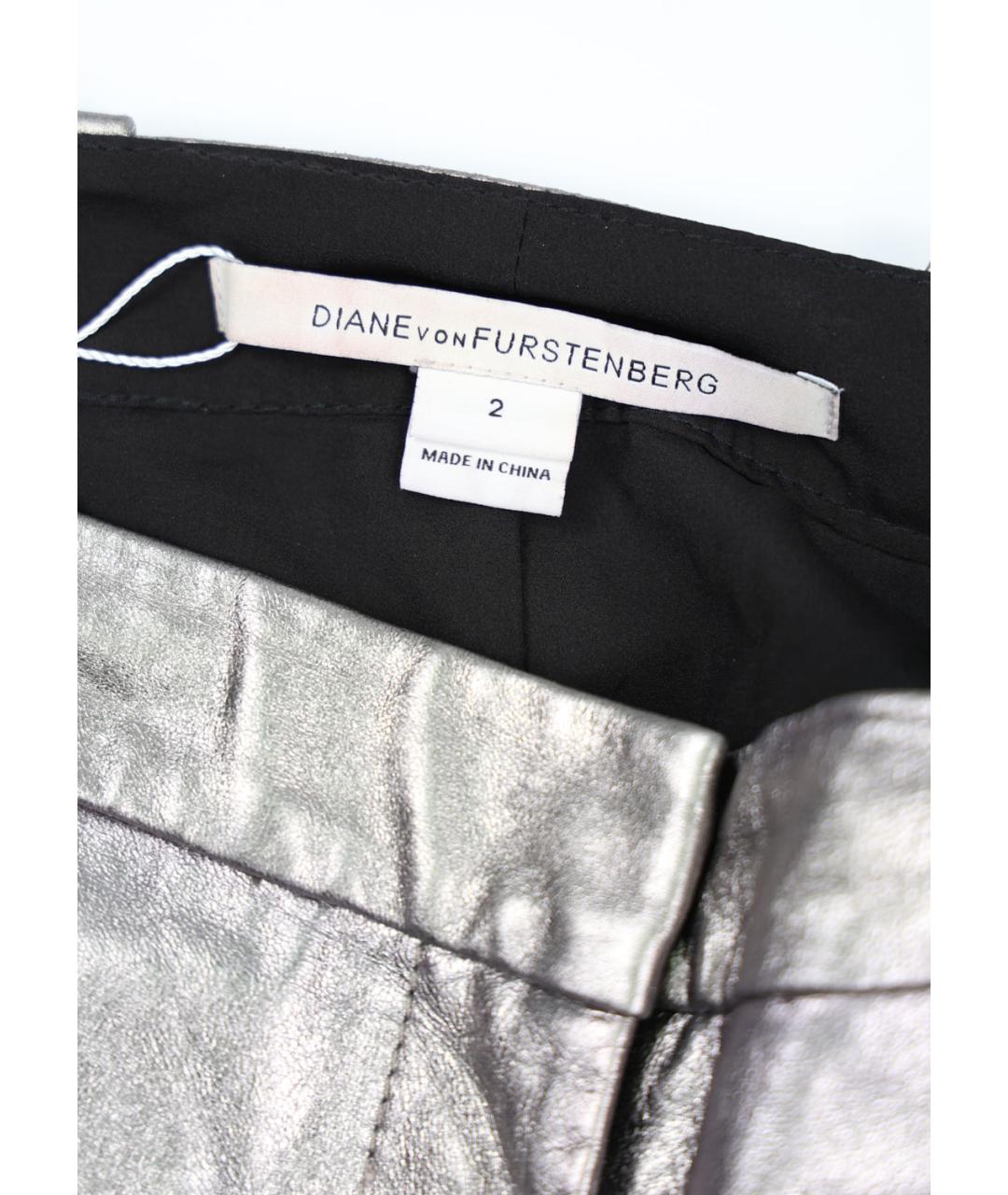DIANE VON FURSTENBERG Серебряные кожаные прямые брюки, фото 3