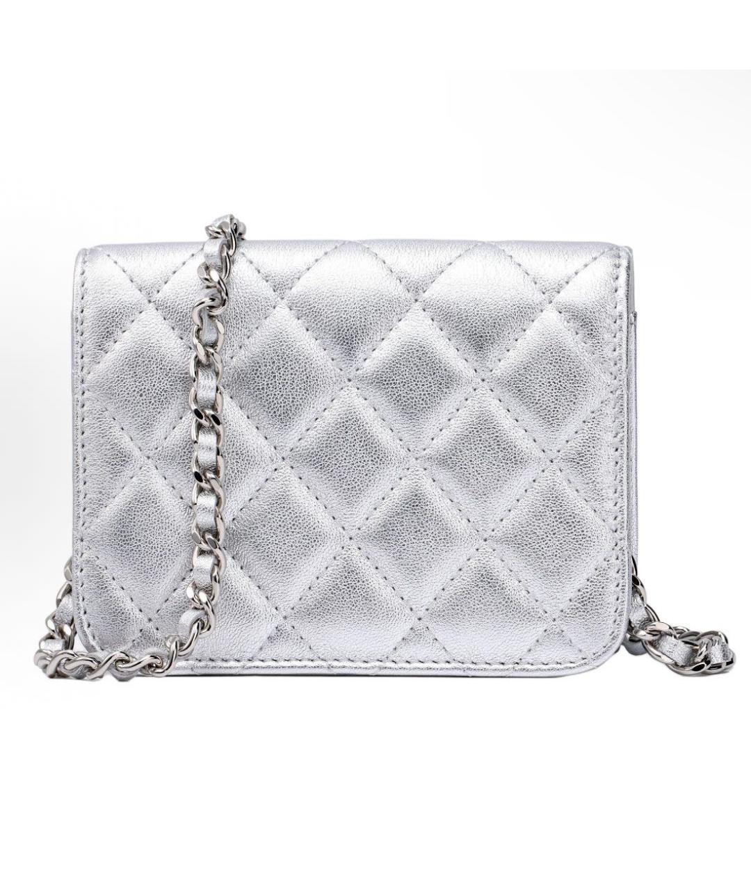 CHANEL Серебряная кожаная сумка через плечо, фото 3