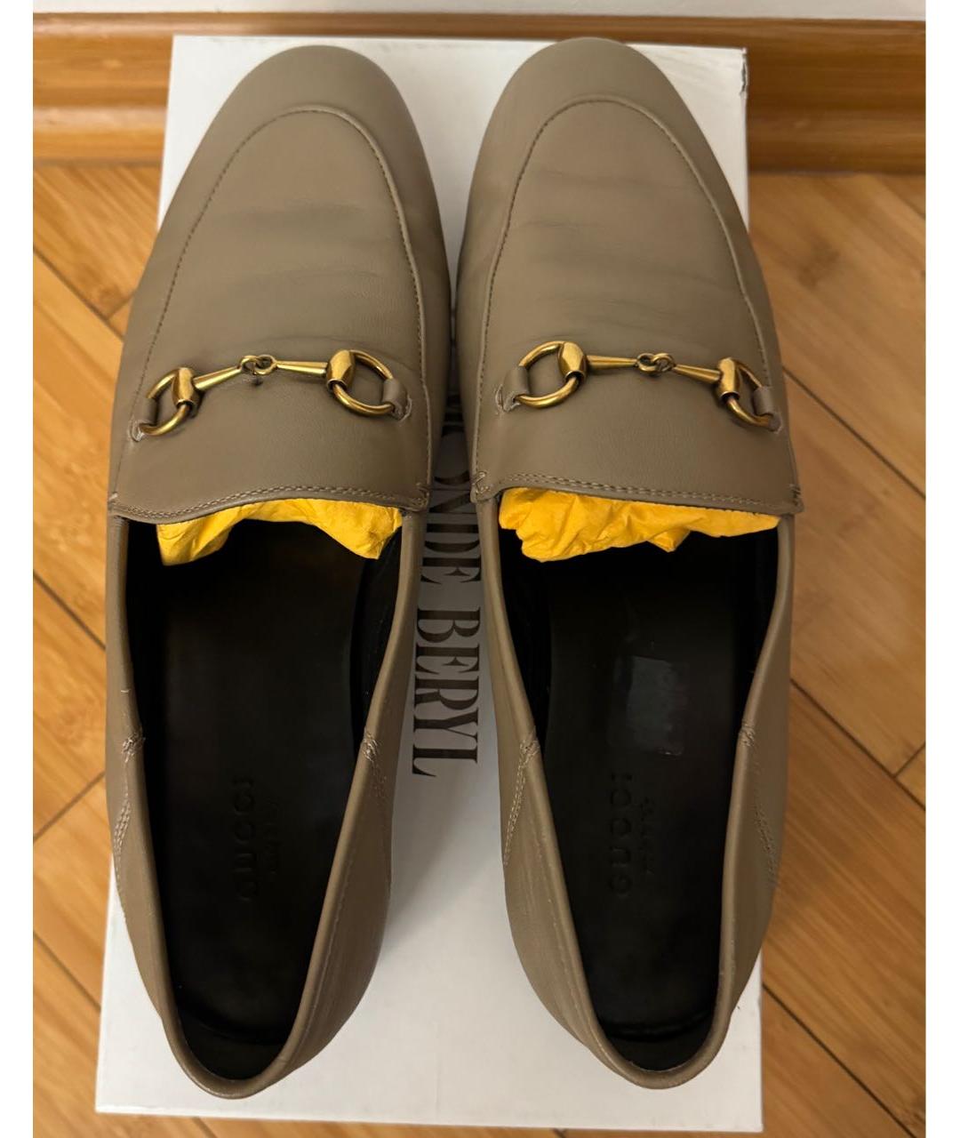 GUCCI Бежевые кожаные лоферы, фото 3