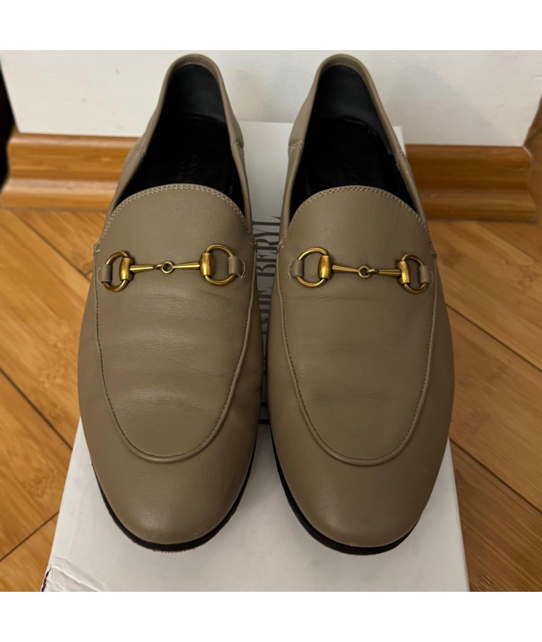 GUCCI Бежевые кожаные лоферы, фото 2