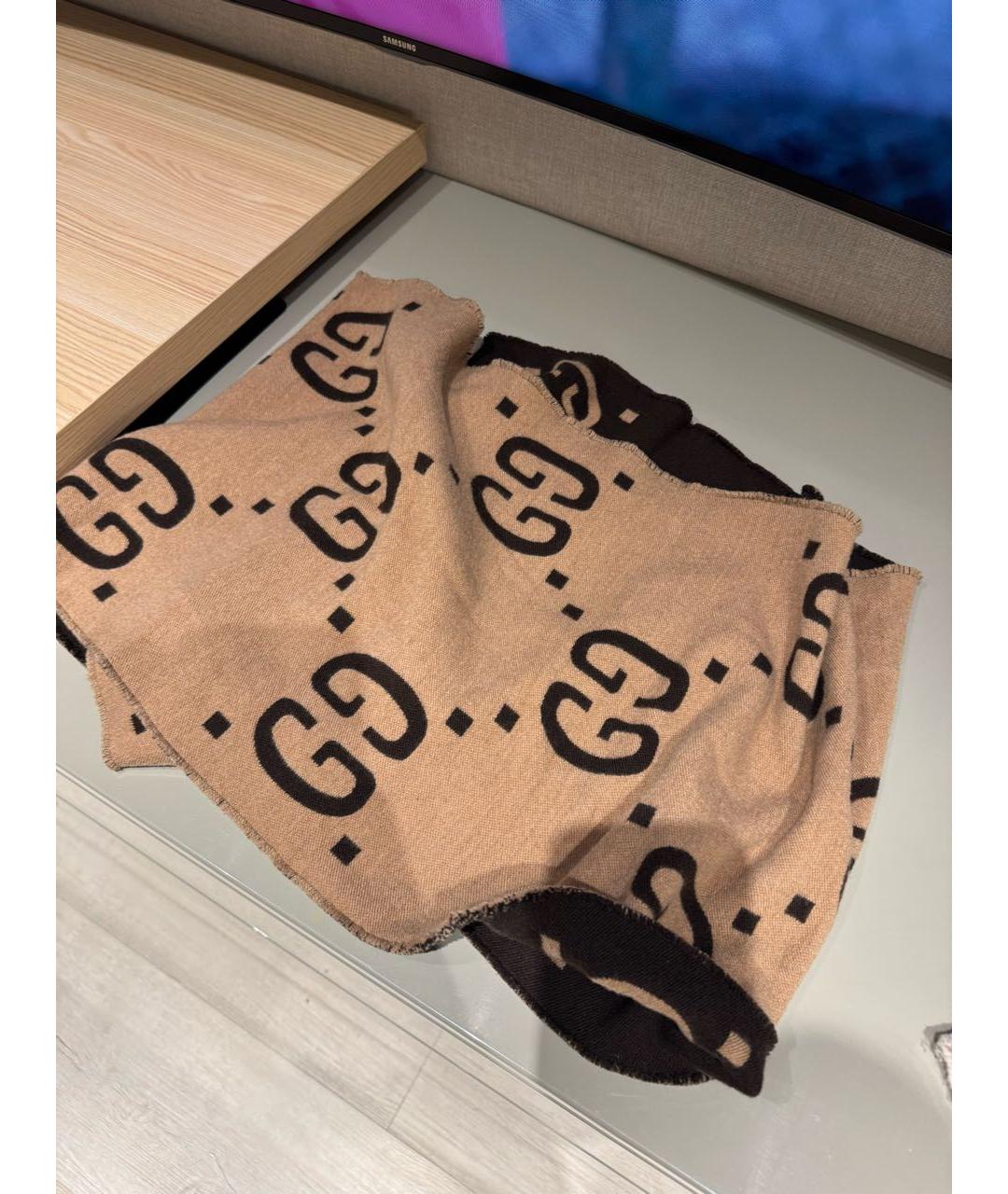 GUCCI Коричневый кашемировый шарф, фото 3