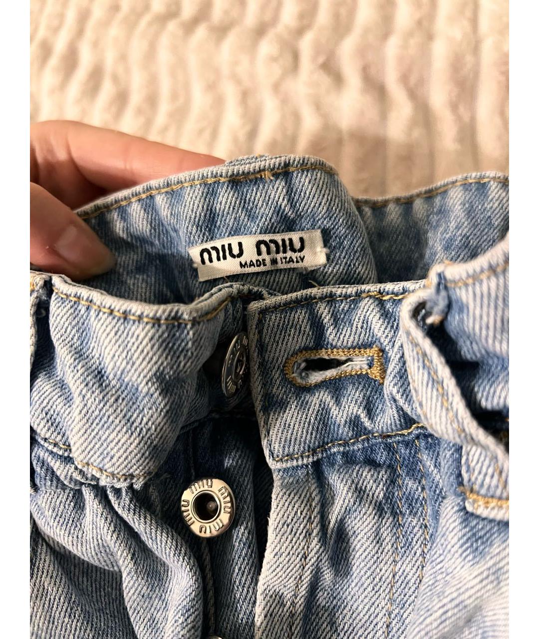 MIU MIU Голубые хлопковые прямые джинсы, фото 4
