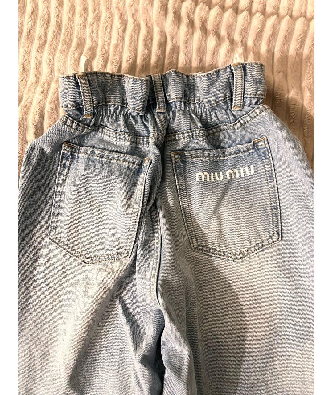 MIU MIU Голубые хлопковые прямые джинсы, фото 3