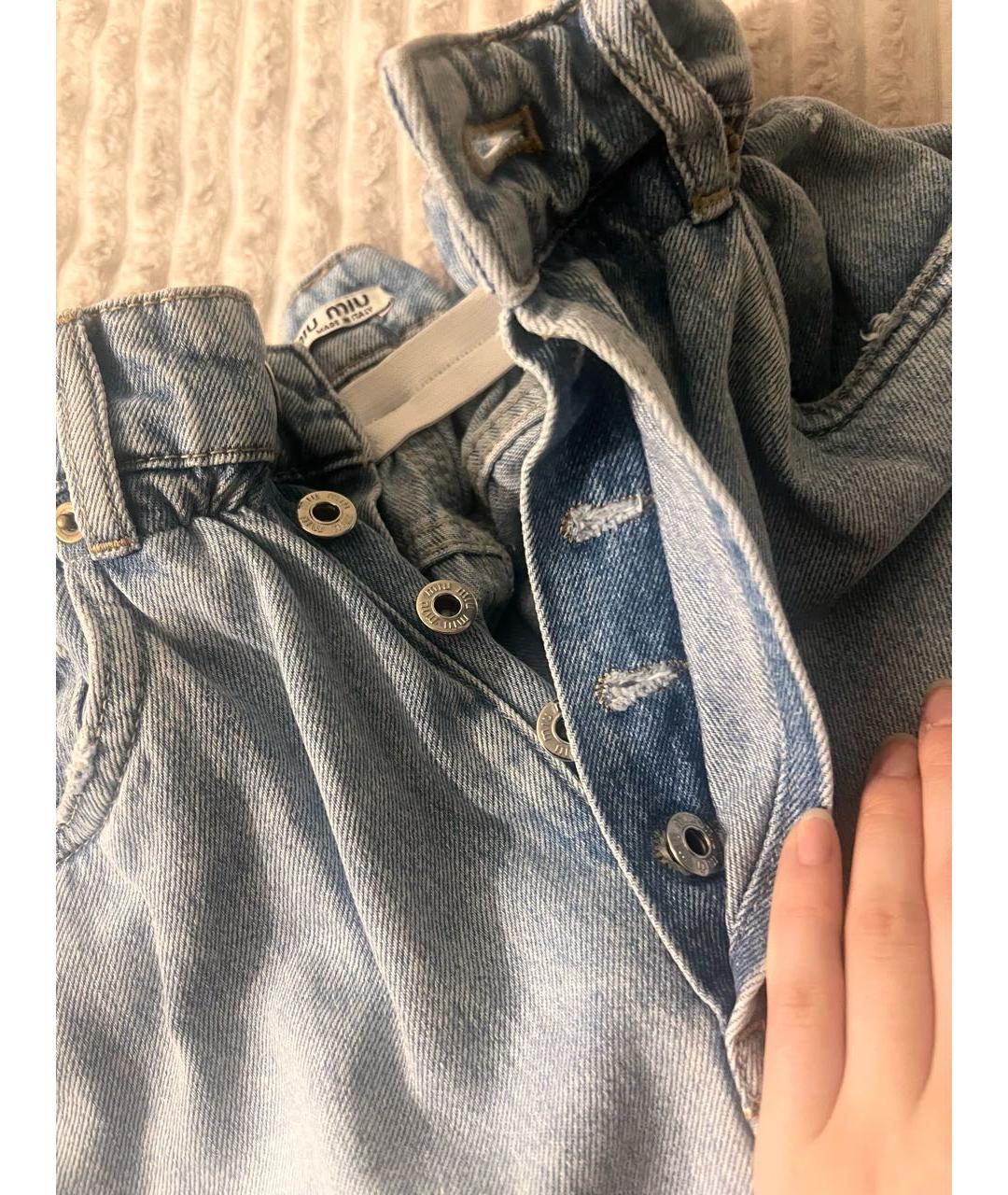 MIU MIU Голубые хлопковые прямые джинсы, фото 8