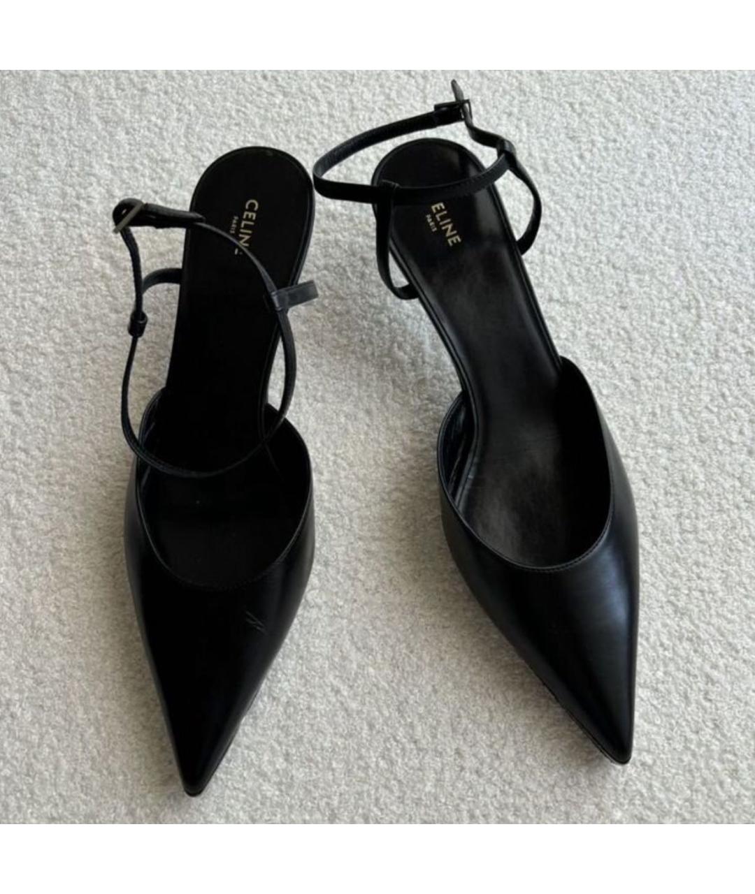 CELINE Черные кожаные лодочки на низком каблуке, фото 5