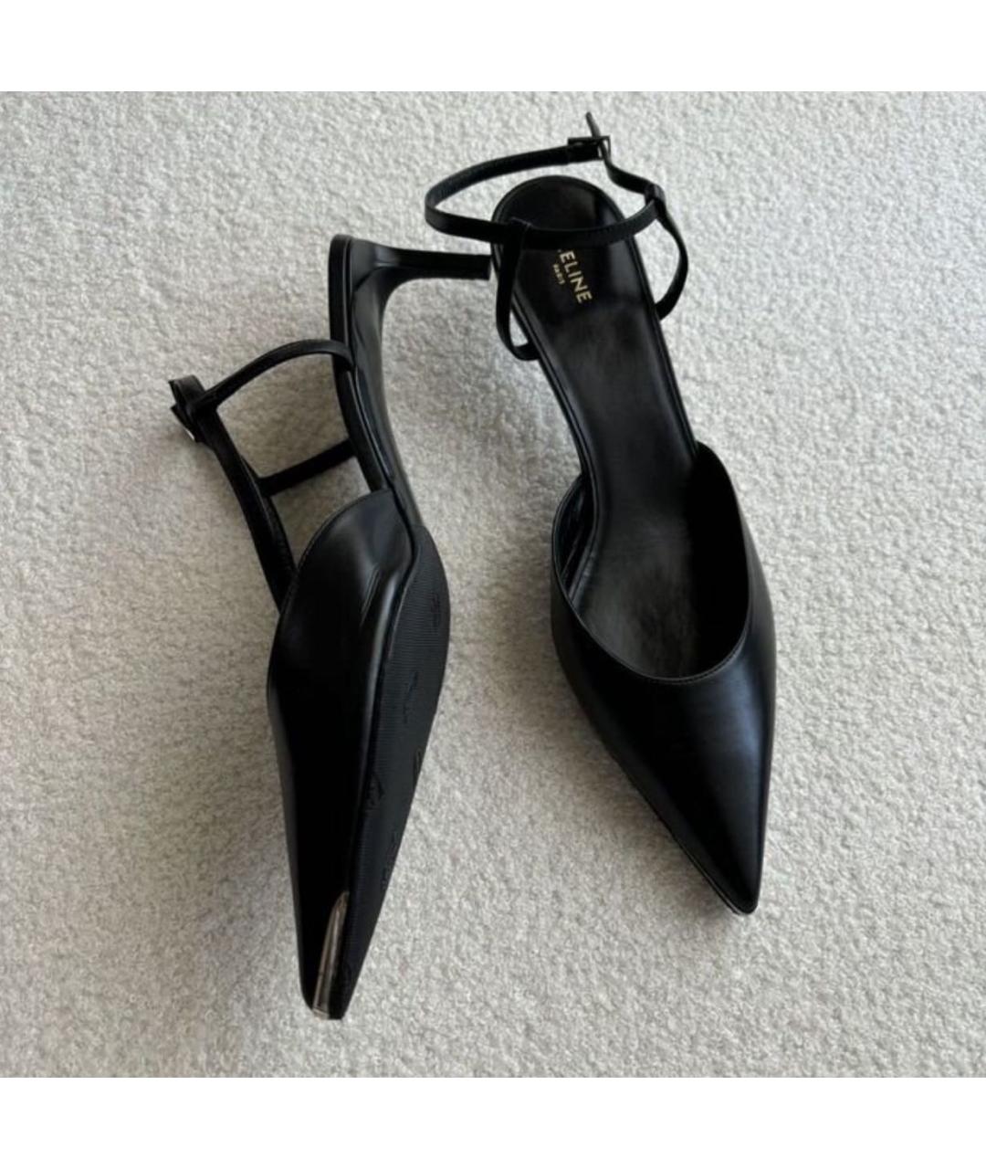 CELINE Черные кожаные лодочки на низком каблуке, фото 4