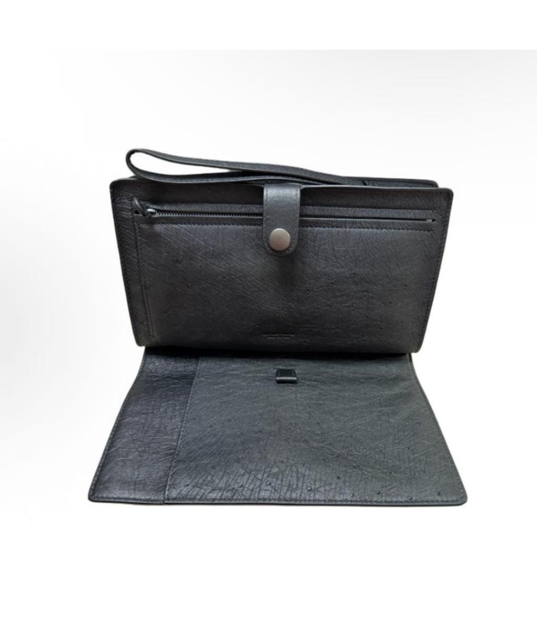 BOTTEGA VENETA Антрацитовая кожаная барсетка, фото 3