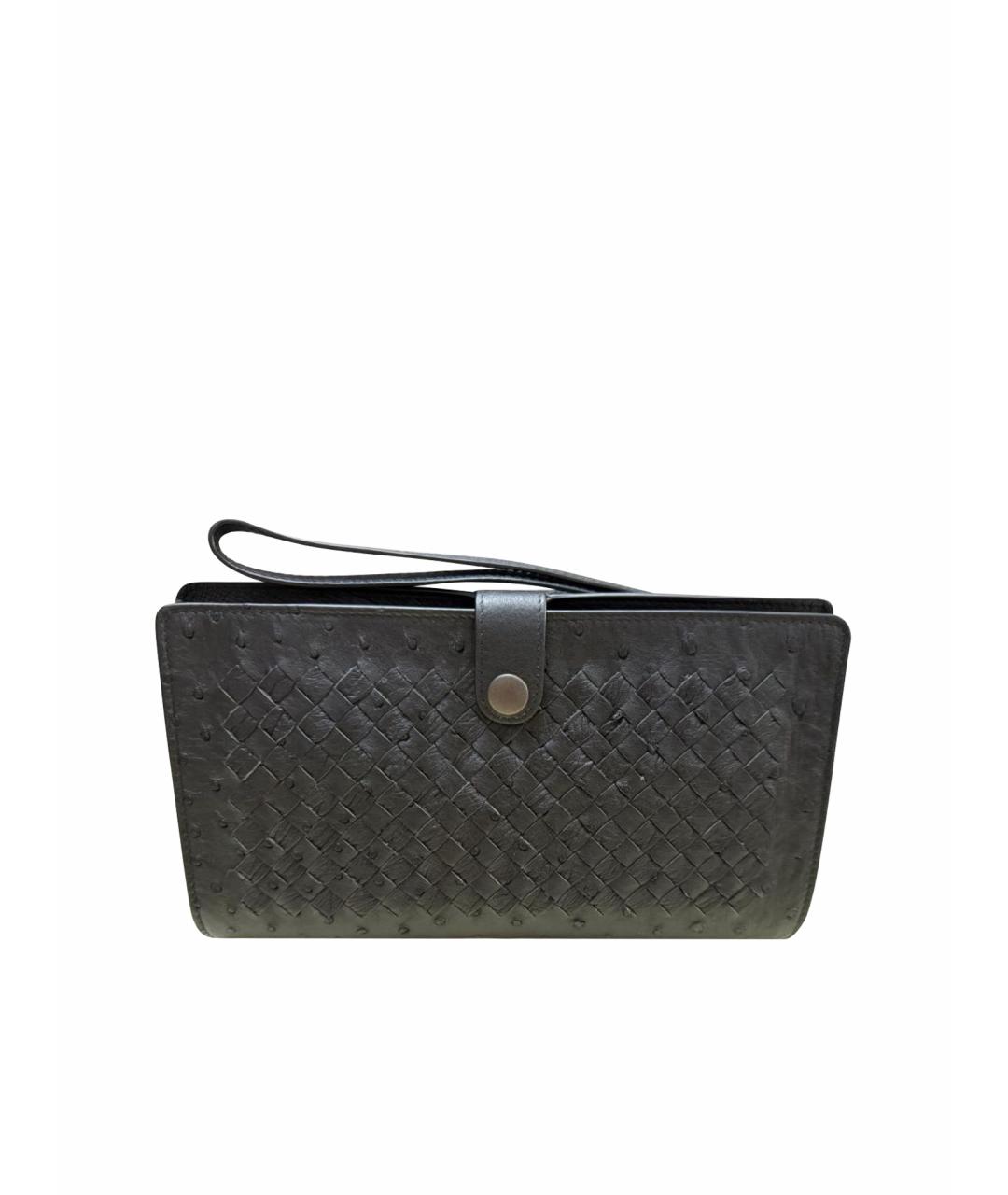 BOTTEGA VENETA Антрацитовая кожаная барсетка, фото 1