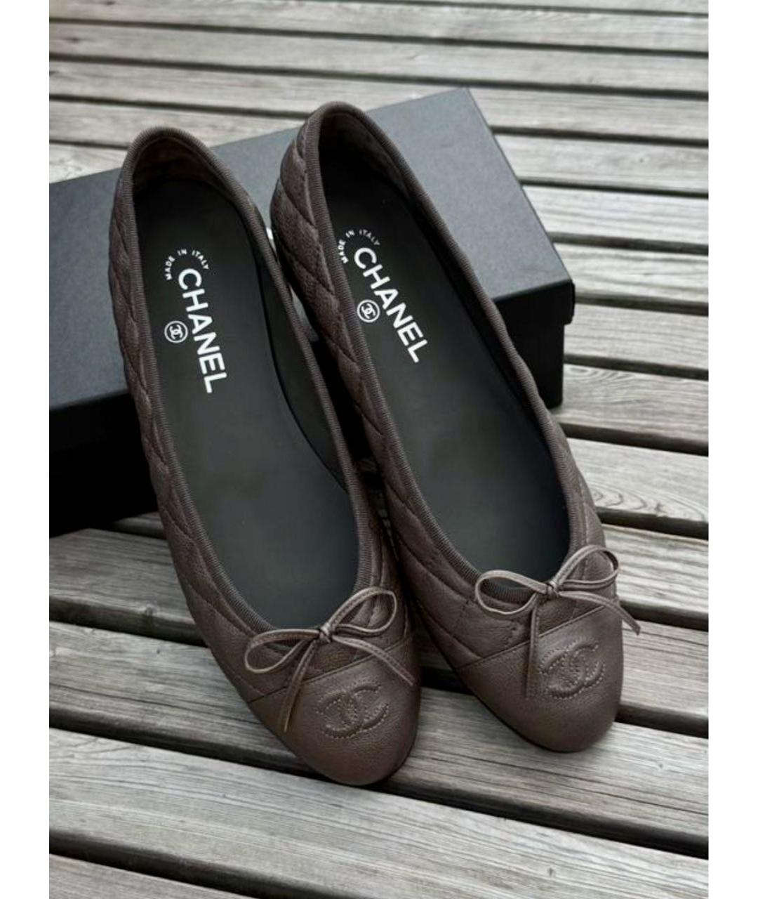 CHANEL Коричневые кожаные балетки, фото 7