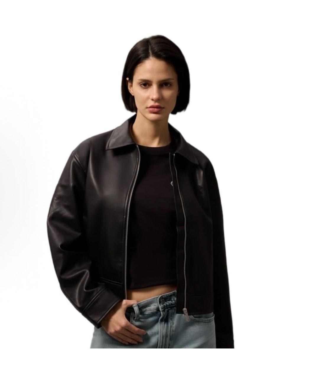 CALVIN KLEIN Черная кожаная куртка, фото 3