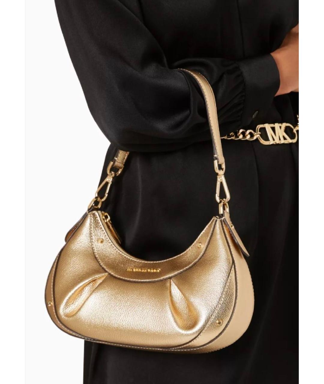 MICHAEL KORS Золотая кожаная сумка через плечо, фото 4