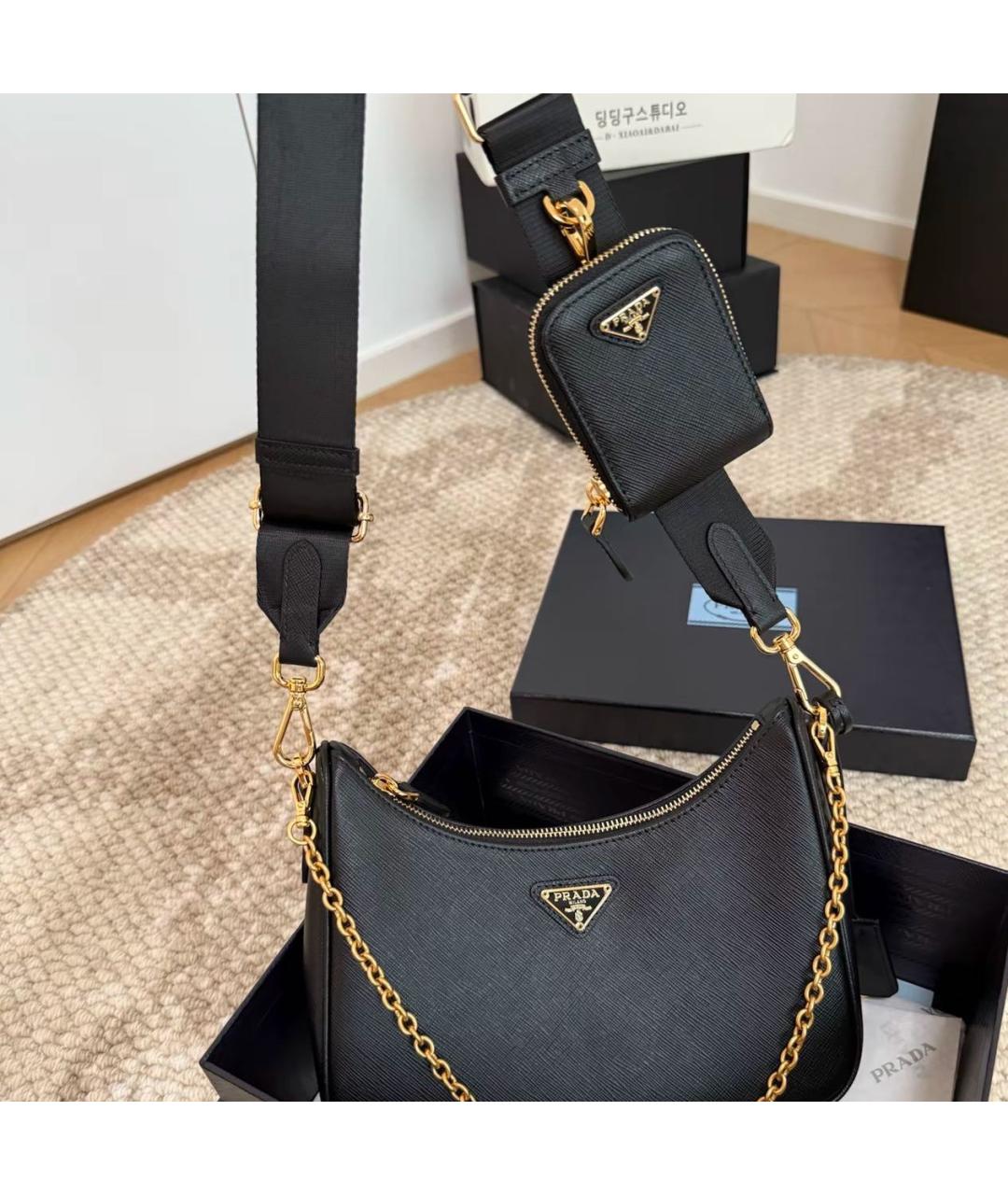 PRADA Черная кожаная сумка через плечо, фото 3