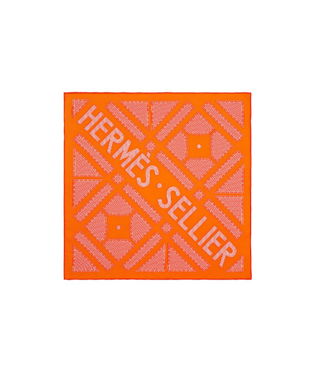 HERMES Оранжевый шелковый шарф, фото 1