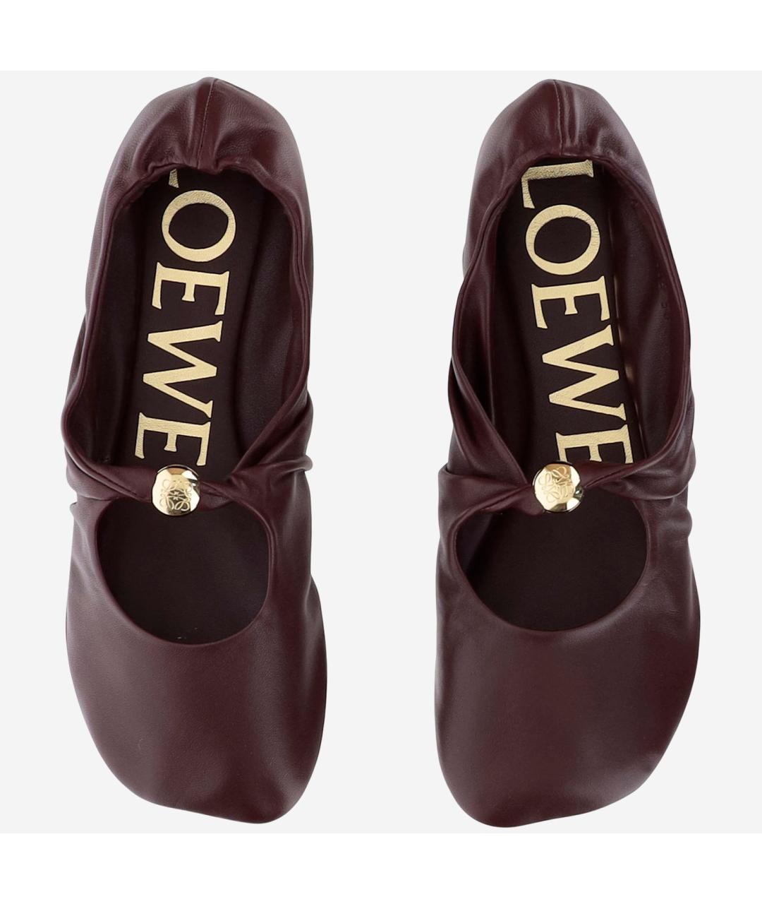 LOEWE Бордовые кожаные балетки, фото 2