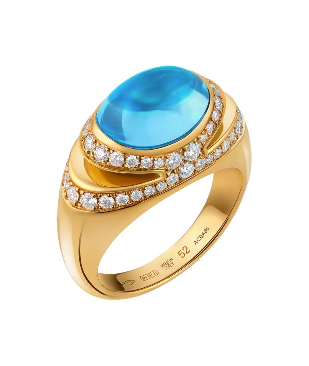 BVLGARI Голубое кольцо из желтого золота, фото 2