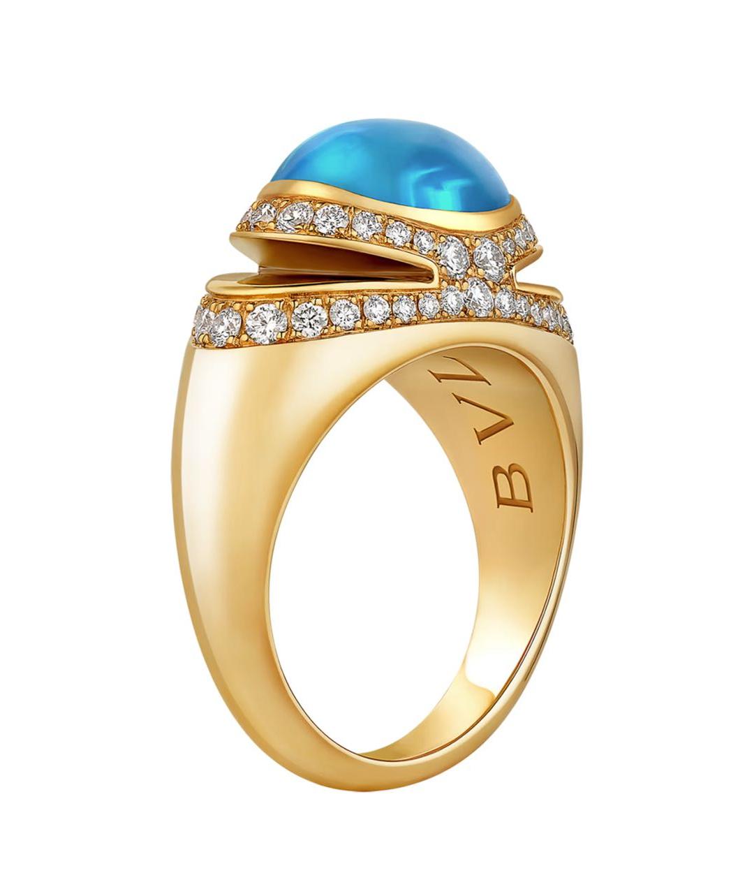 BVLGARI Голубое кольцо из желтого золота, фото 1