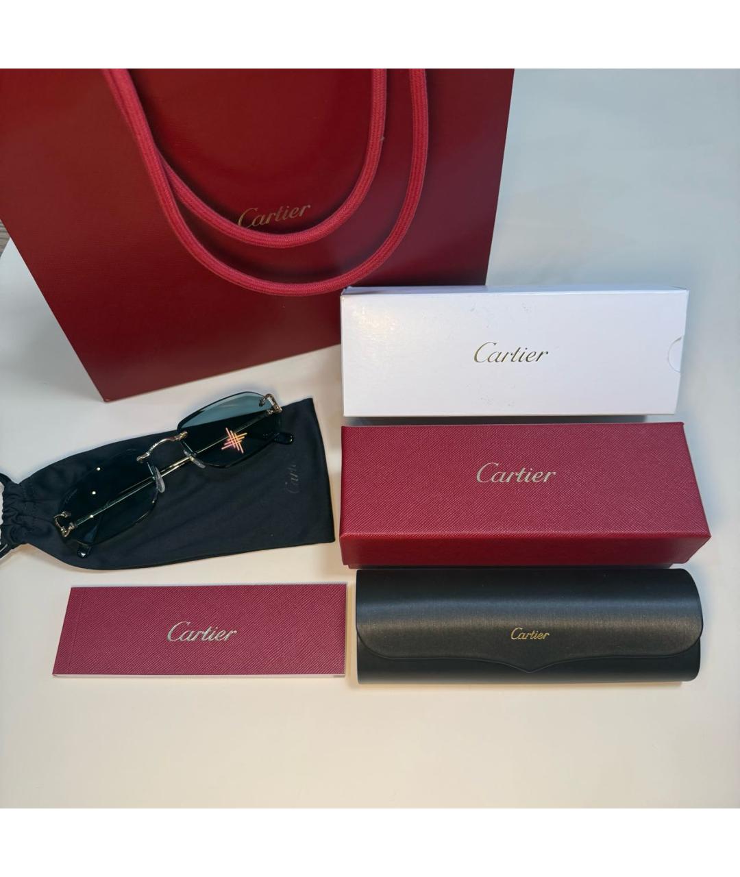 CARTIER Зеленые металлические солнцезащитные очки, фото 3