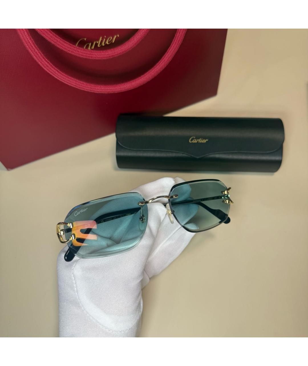 CARTIER Зеленые металлические солнцезащитные очки, фото 6