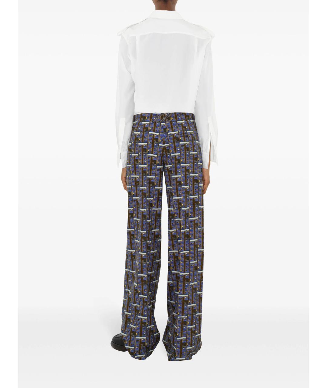 BURBERRY Синие вискозные прямые брюки, фото 4