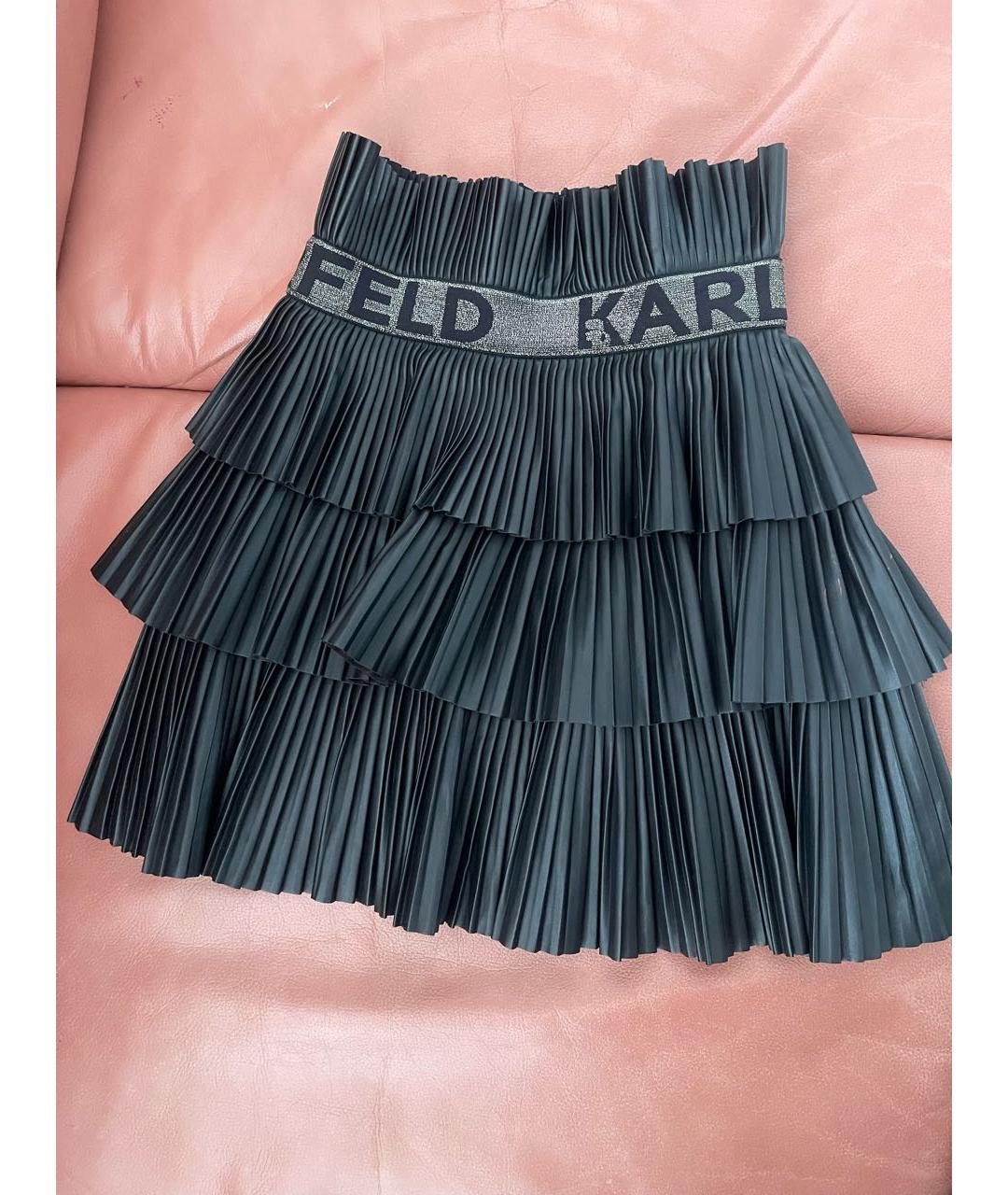 KARL LAGERFELD KIDS Черная кожаная юбка, фото 6