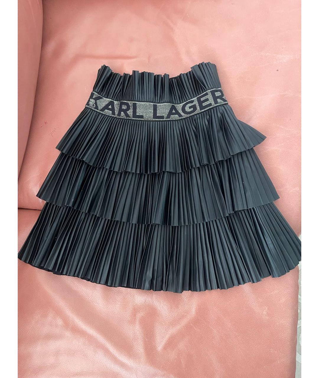 KARL LAGERFELD KIDS Черная кожаная юбка, фото 2